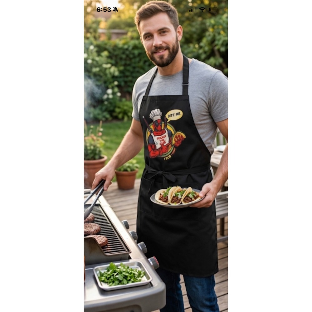 Marvel Deadpool Bite Me French The Cook Black Graphic Kitchen BBQ Apron Taco